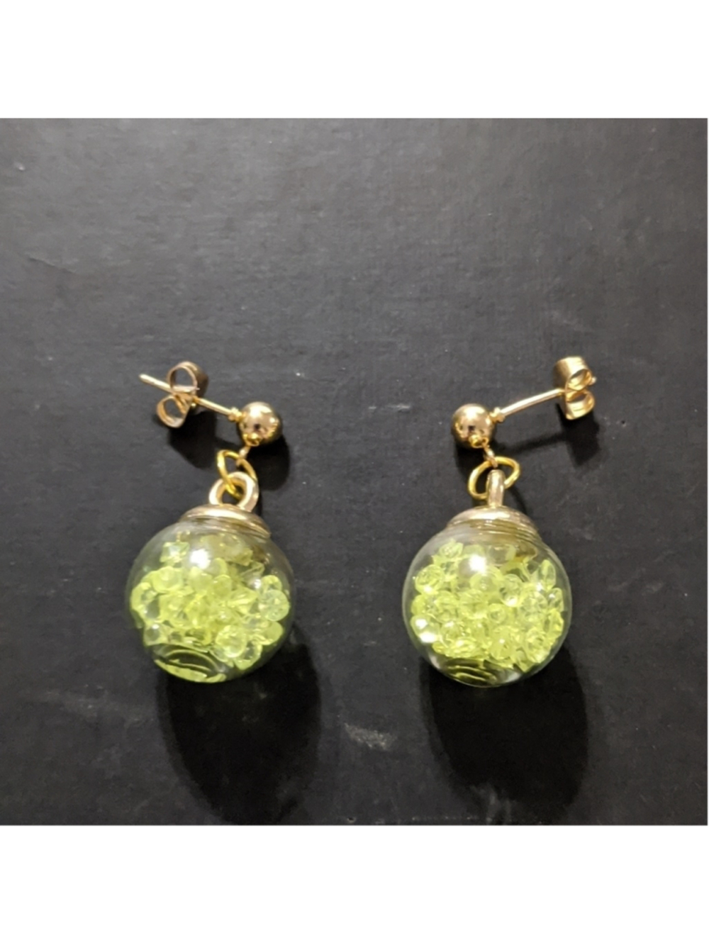 Gold Tone Yellow Crystal Filled Balls Dangle Drop Statement Earrings